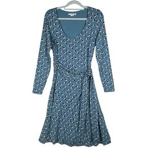 Boden Silvia Wrap Dress Size 10R Print Fall Pattern Midi Long sleeve Jersey